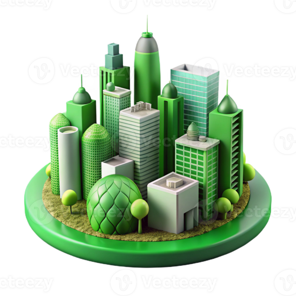 beautiful contemporary Future City Illustration Isolated with Green Building Design genuine png