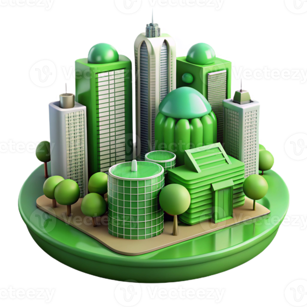 extraordinary creative Future City Illustration Isolated with Green Building Design high resolution png