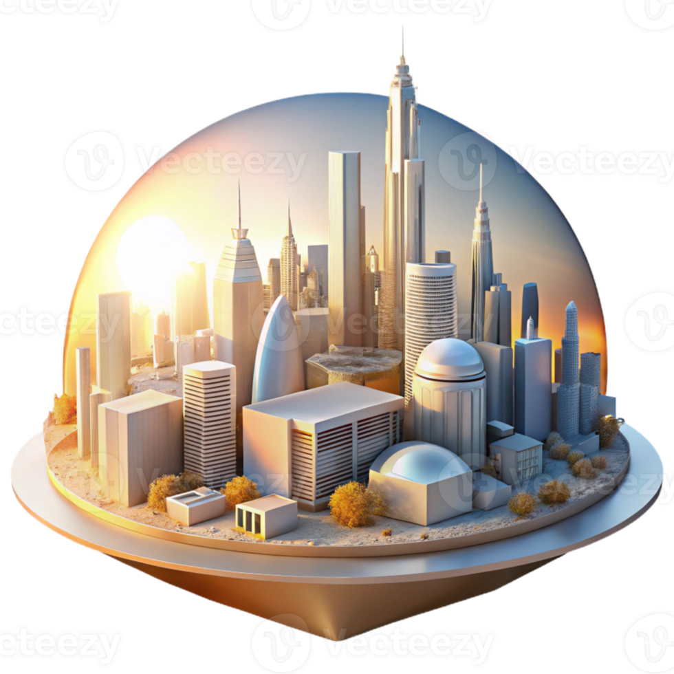stunning classic Future Cityscape Bright Sunlight Transparent Background high quality png