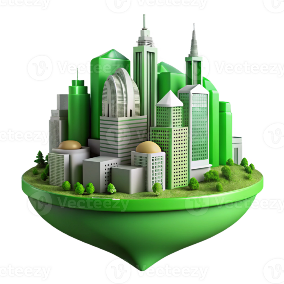 magnificent artistic Future City Skyline Cutout with Green Building Elements professional png