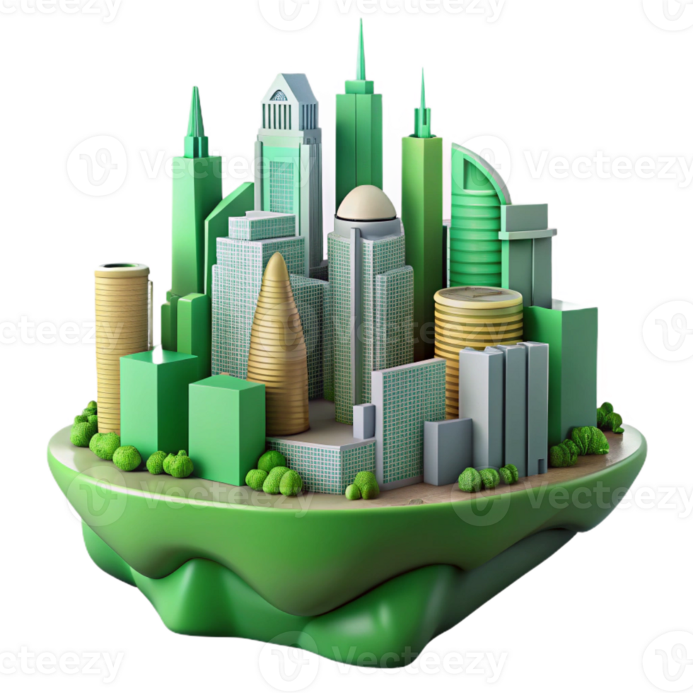 elegant classic Future City Skyline Cutout with Green Building Elements premium png