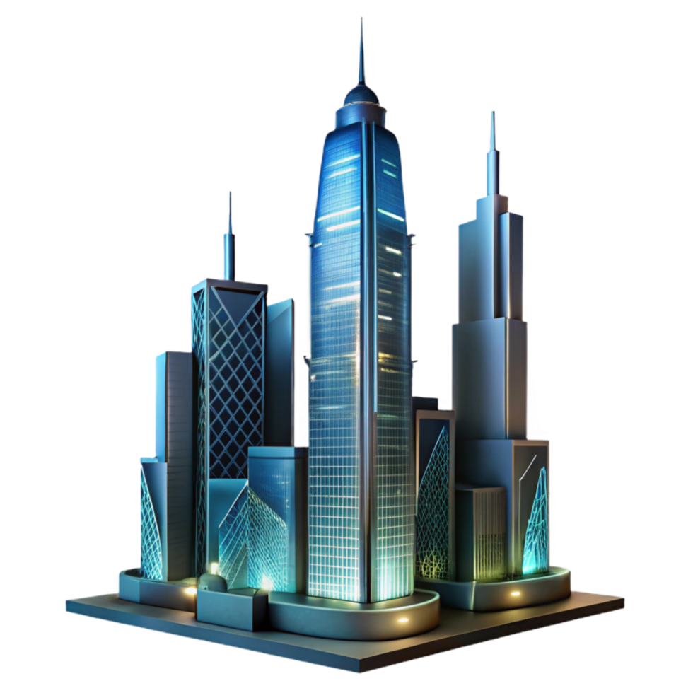 vibrant abstract Future Skyscraper Silhouette Transparent Background with Night View exclusive png