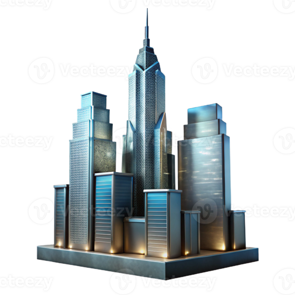 vibrant classic Future Skyscraper Silhouette Transparent Background with Night View high resolution png