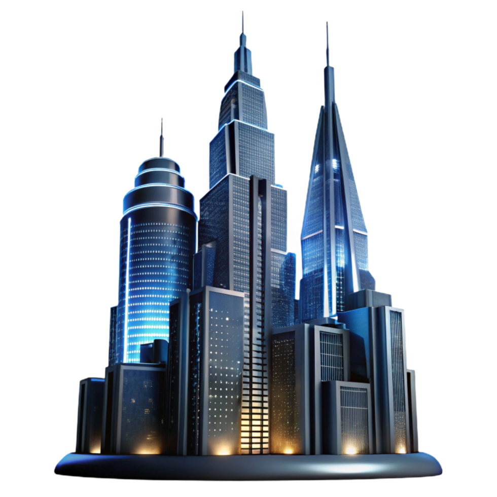 beautiful classic Future Skyscraper Silhouette Transparent Background with Night View genuine png