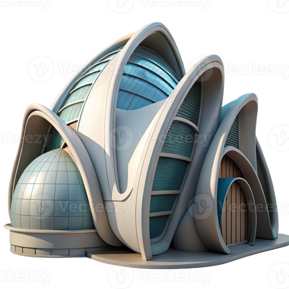 serene creative Futuristic Architecture with Curved Lines Transparent Background professional png