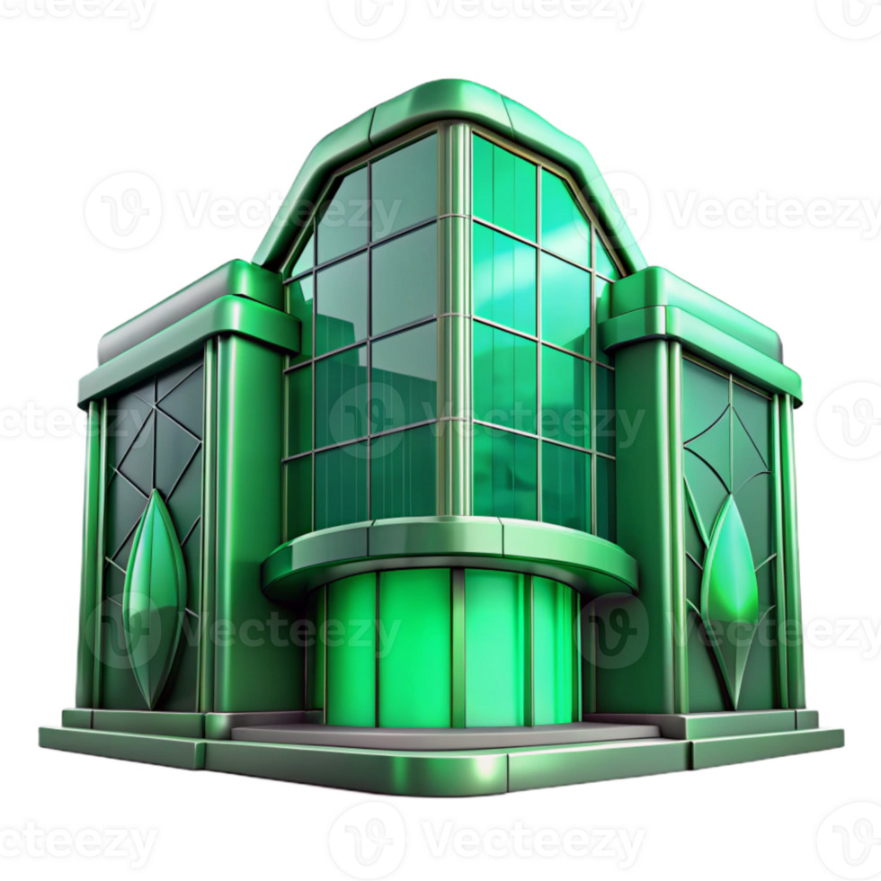 stunning artistic Futuristic Building Facade with Green Glass Transparent Background original png