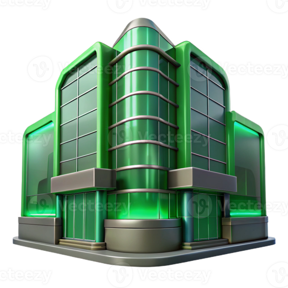 stunning artistic Futuristic Building Facade with Green Glass Transparent Background high resolution png