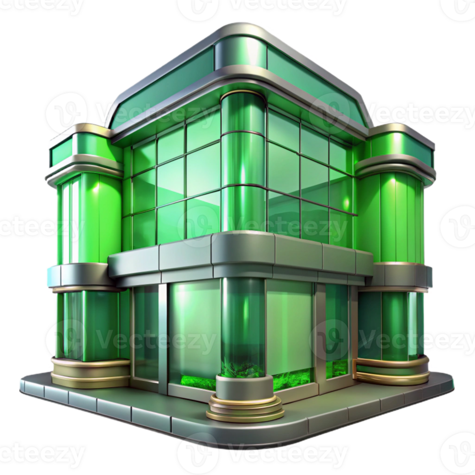 impressive creative Futuristic Building Facade with Green Glass Transparent Background high quality png