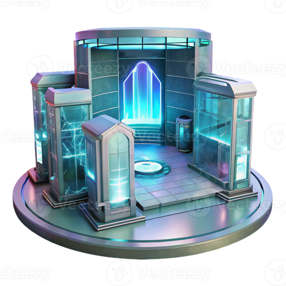 wonderful creative Futuristic Building Interior with Holographic Displays Transparent Background high resolution png