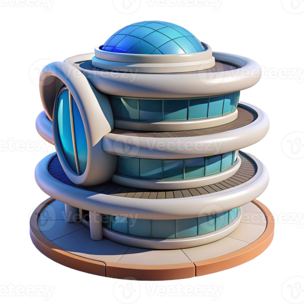 dramatic minimalist Futuristic Building with Circular Design Transparent Background premium png