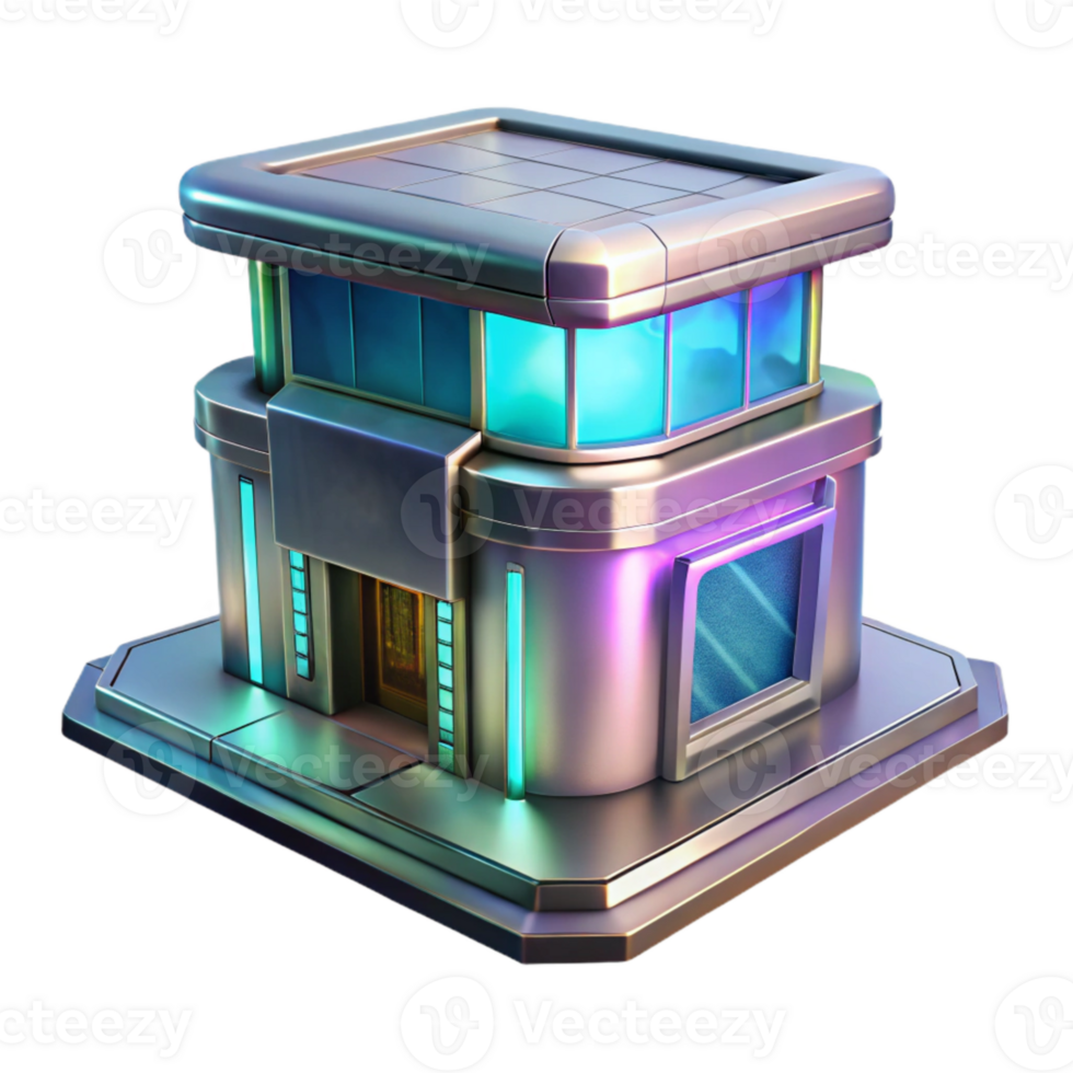 extraordinary rustic Futuristic Building with Holographic Display Isolated genuine png