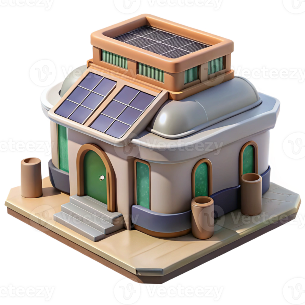 beautiful vintage Futuristic Building with Solar Panels on Roof Cutout professional png
