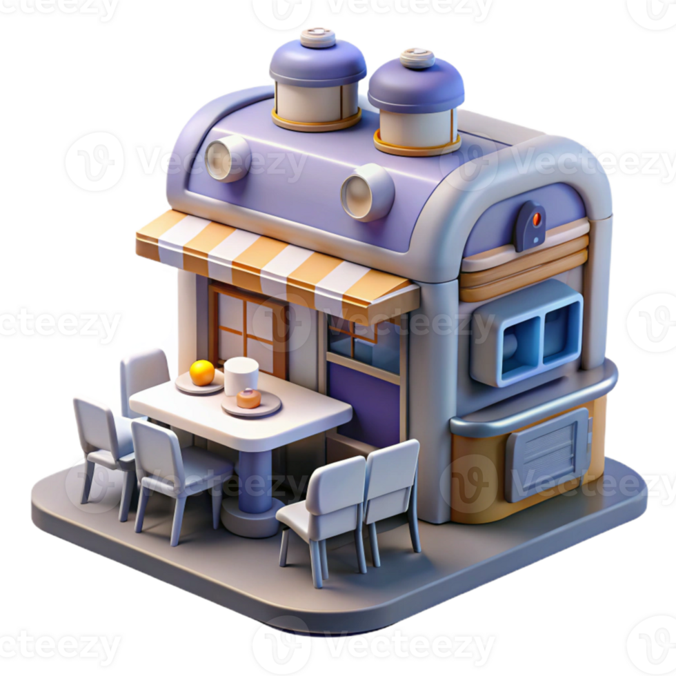 elegant traditional Futuristic Cafe with Food Printers Cutout original png