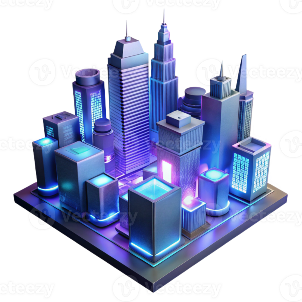 wonderful artistic Futuristic City at Night with Glowing Buildings Transparent Background authentic png