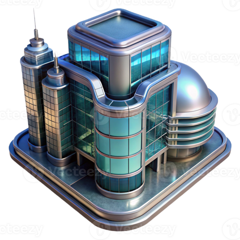 vibrant modern Futuristic City Building with Green Accents Transparent high resolution png