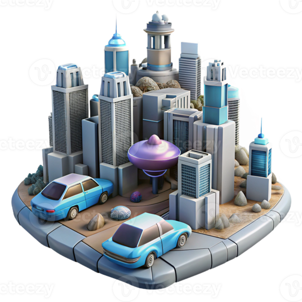 beautiful vintage Futuristic City Isolated with Flying Cars genuine png