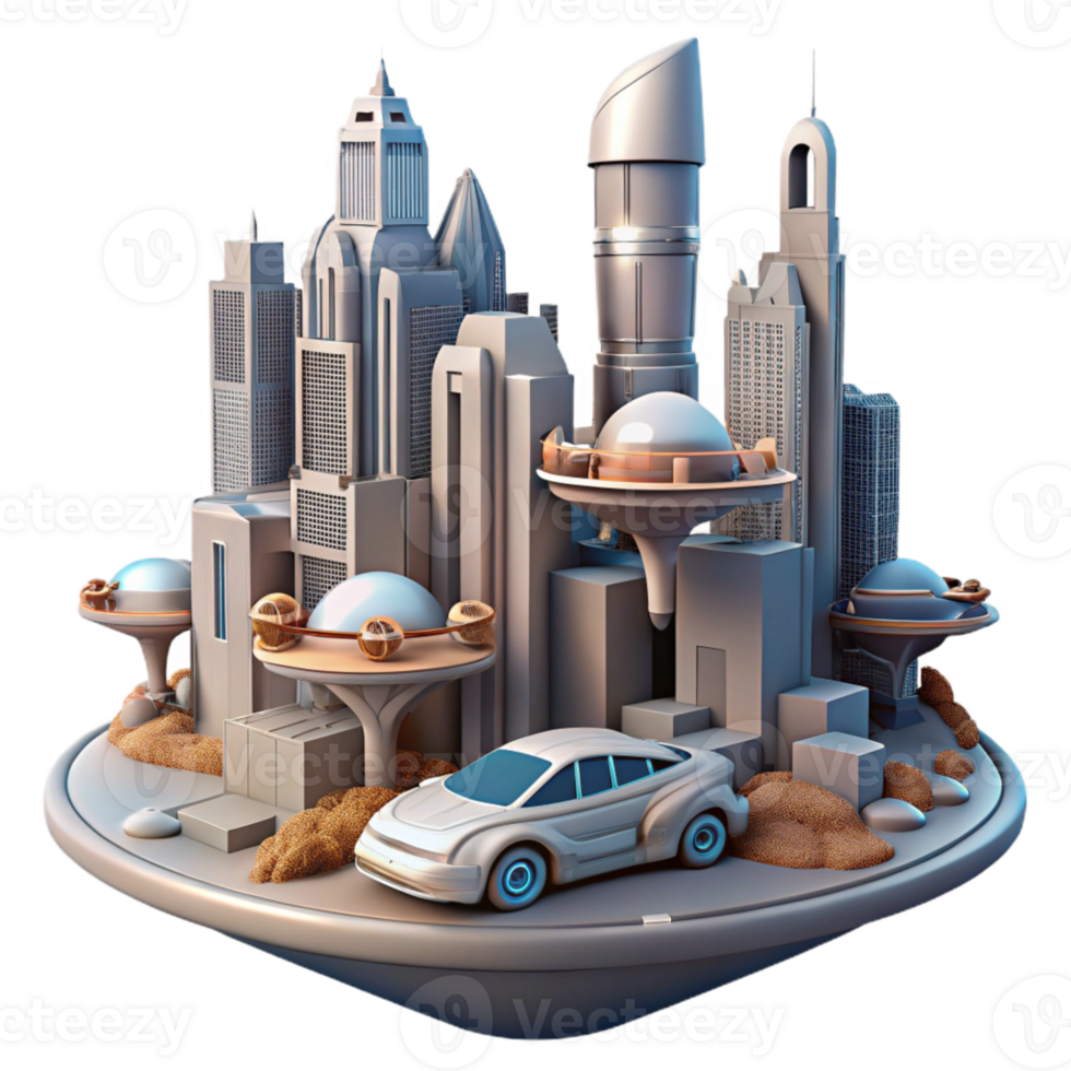 wonderful abstract Futuristic City Isolated with Flying Cars png