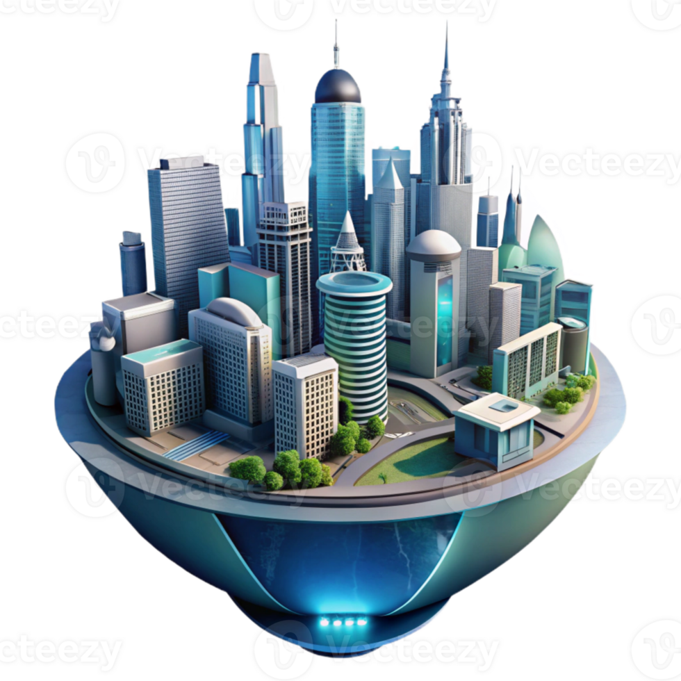 impressive artistic Futuristic Cityscape in Virtual Reality Cutout detailed png