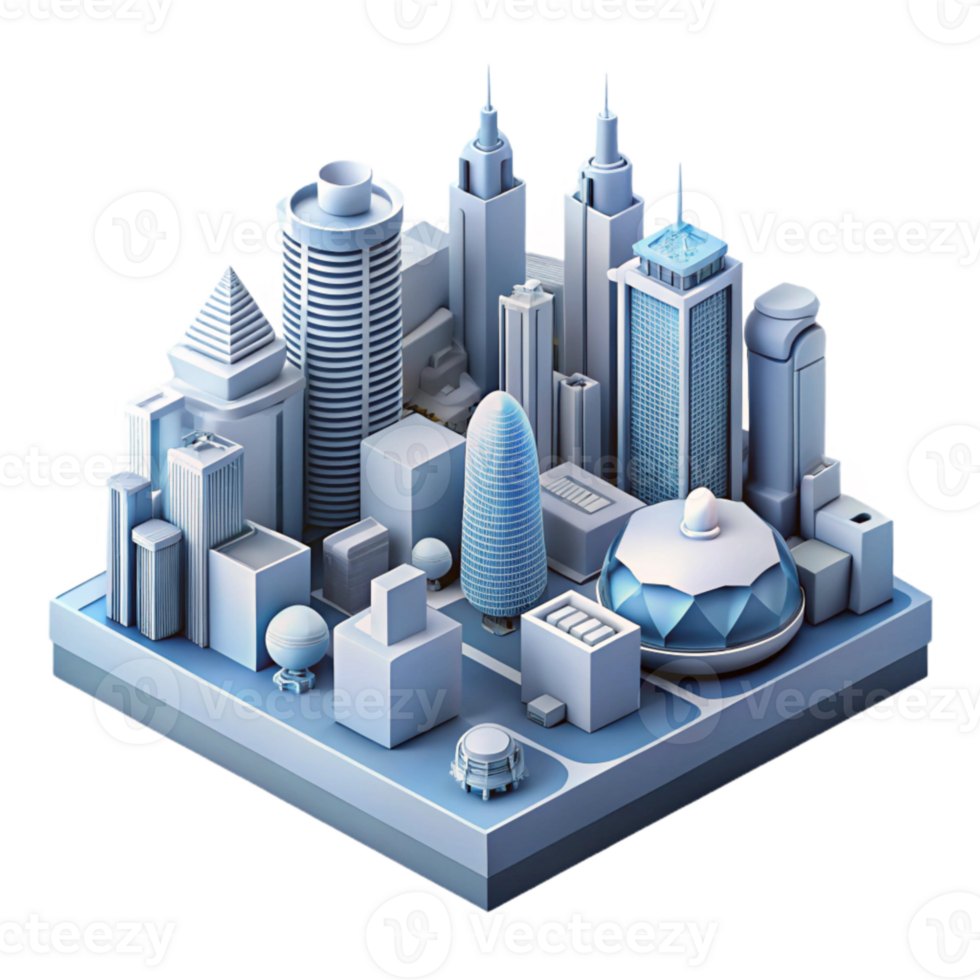 impressive rustic Futuristic Cityscape Isometric View Isolated exclusive png