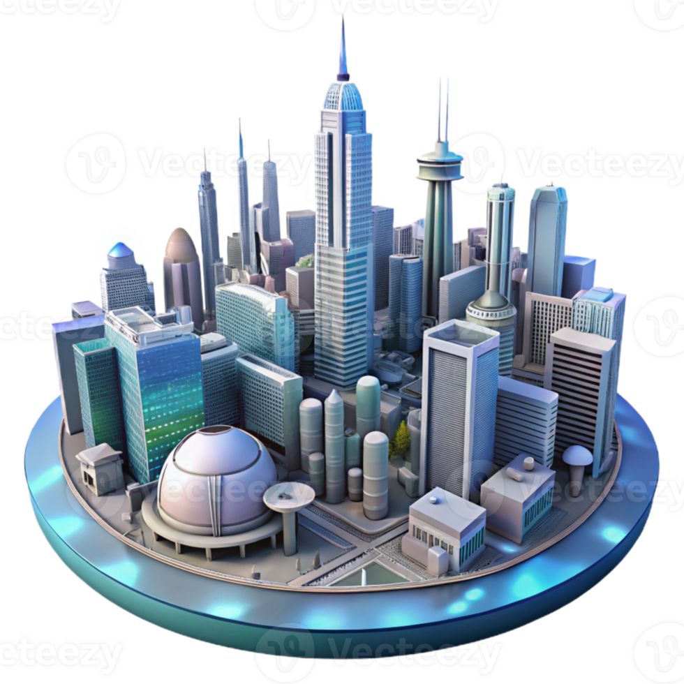 vibrant traditional Futuristic Cityscape Panorama Isolated premium png