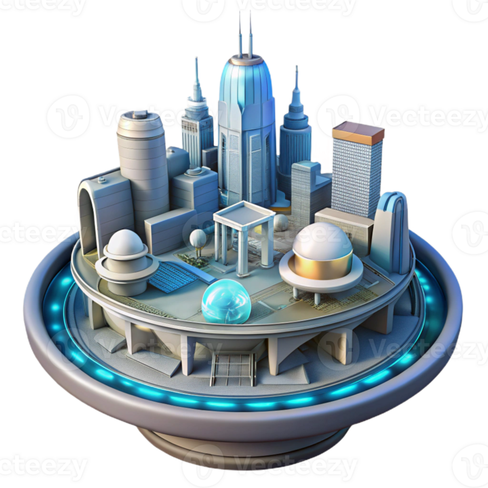 serene classic Futuristic Cityscape Teleportation Hub Cutout original png