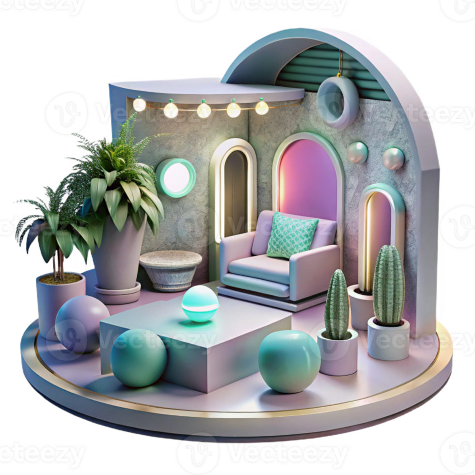 dramatic creative Futuristic Interior Design with Minimalist Aesthetic Isolated png