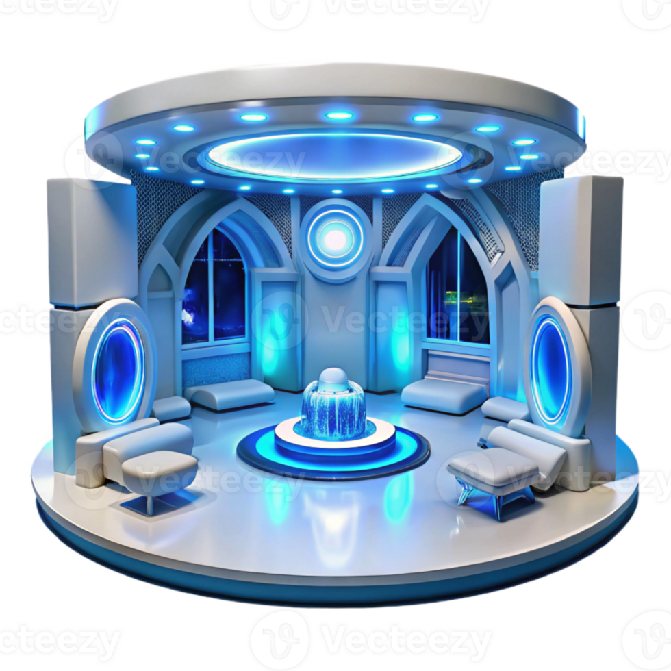 elegant artistic Futuristic Interior with White Walls and Blue Lighting Transparent Background exclusive png