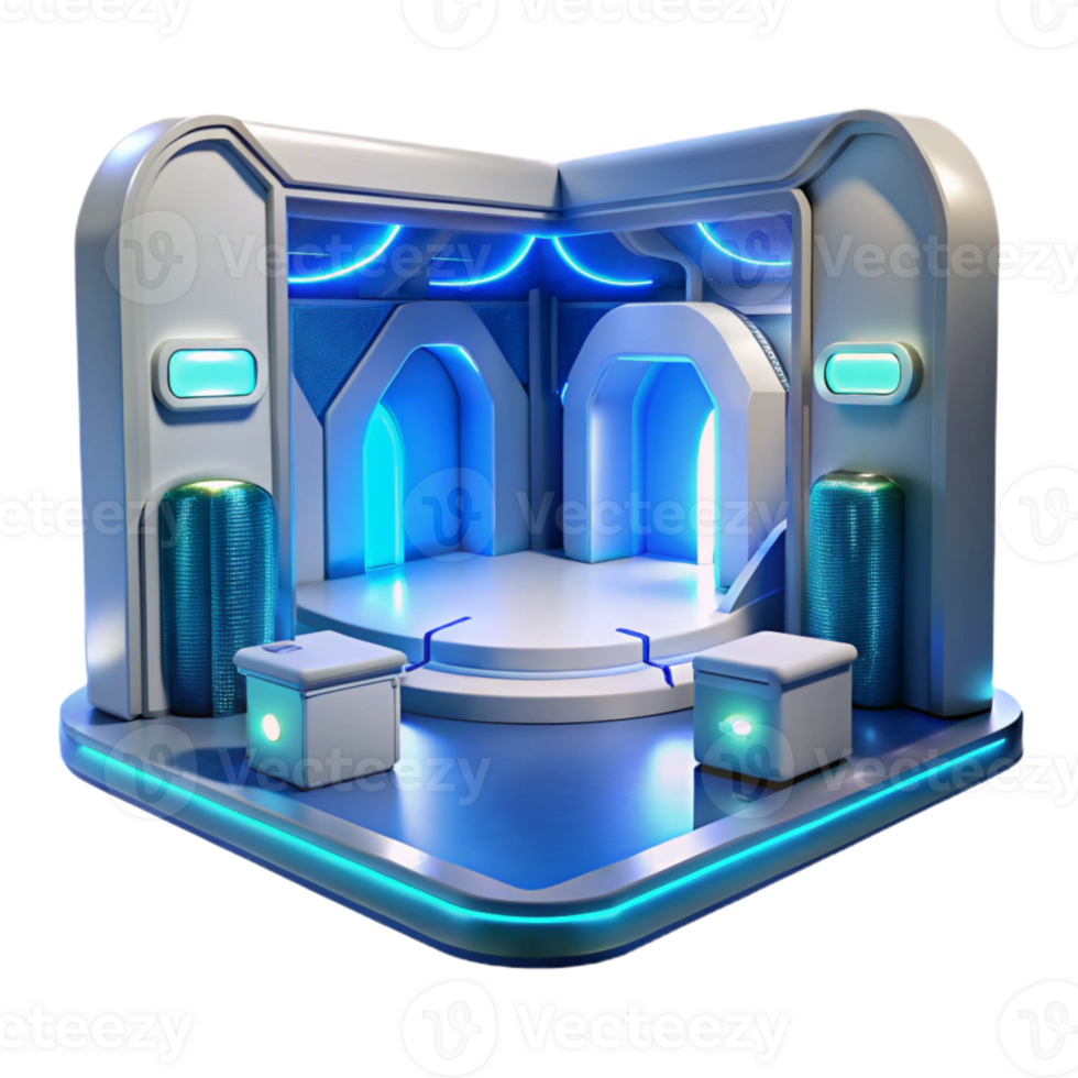 vibrant artistic Futuristic Interior with White Walls and Blue Lighting Transparent Background professional png