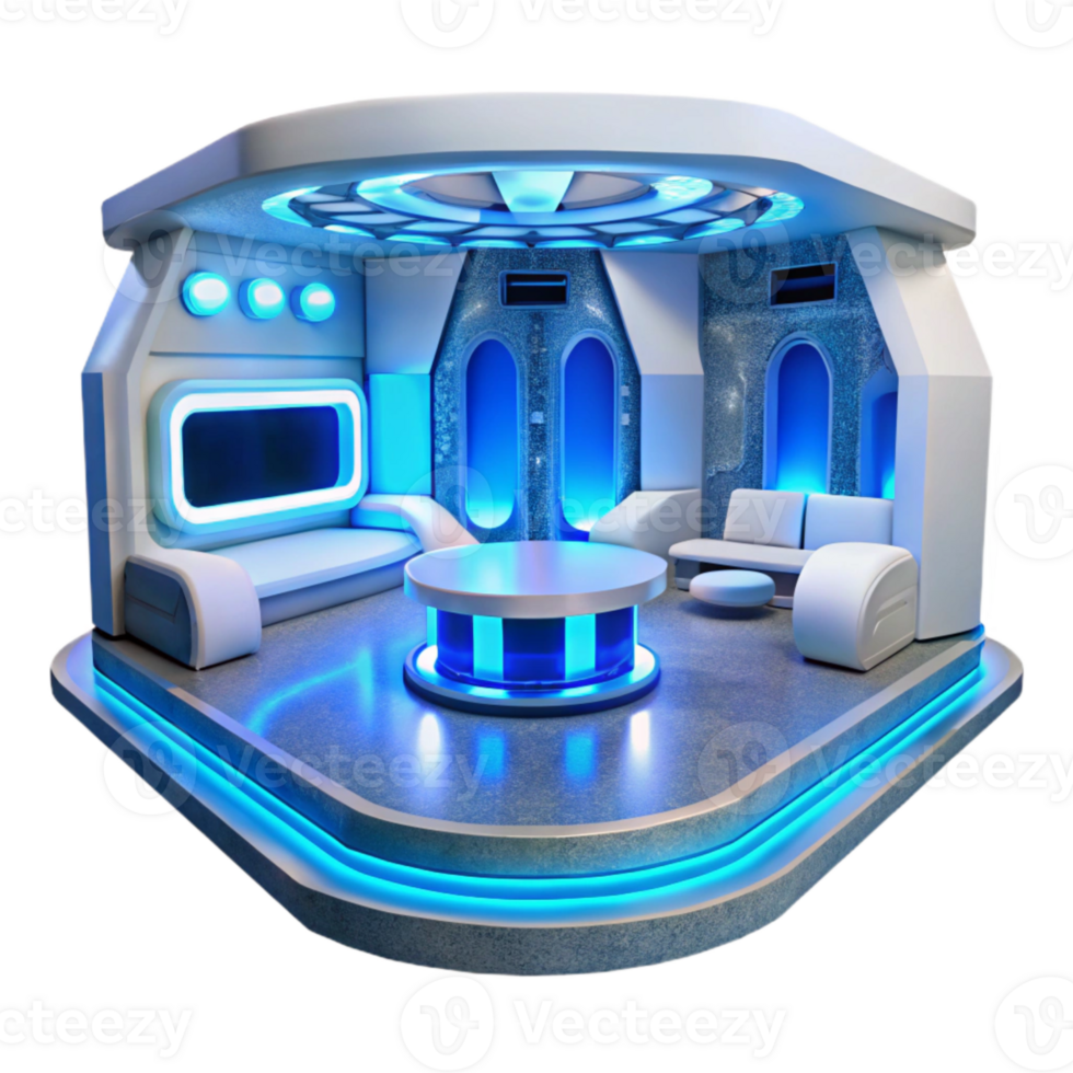 wonderful creative Futuristic Interior with White Walls and Blue Lighting Transparent Background original png