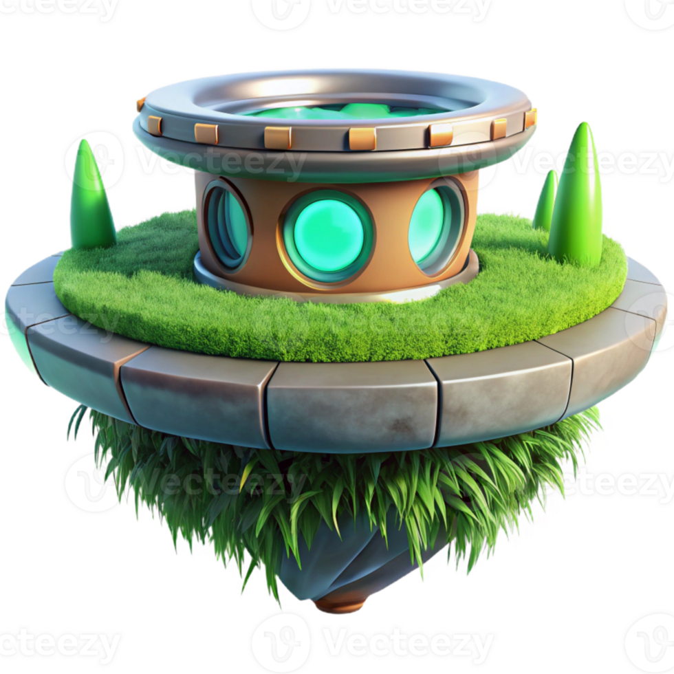 serene contemporary Futuristic Island Platform with Green Grass Cutout authentic png