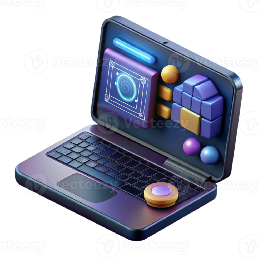 extraordinary classic Futuristic Laptop Displaying Ai Interface Dark Theme Transparent high quality png