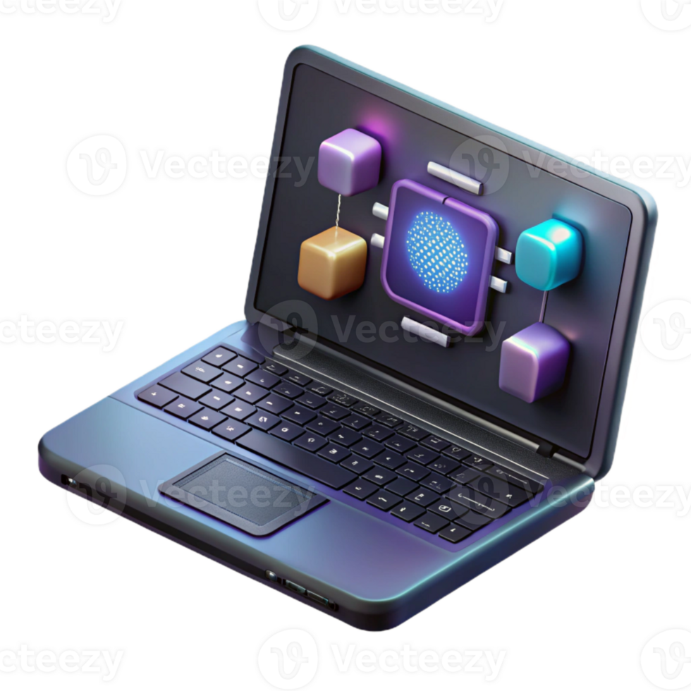 impressive minimalist Futuristic Laptop Displaying Ai Interface Dark Theme Transparent authentic png