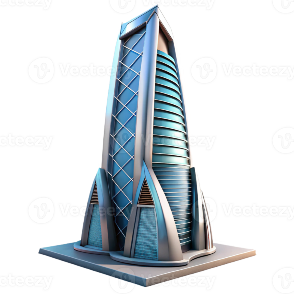 elegant artistic Futuristic Skyscraper Angled View Transparent premium png