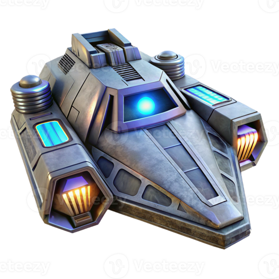 dramatic abstract Futuristic Spaceship Exterior with Engine Glow Isolated high resolution png