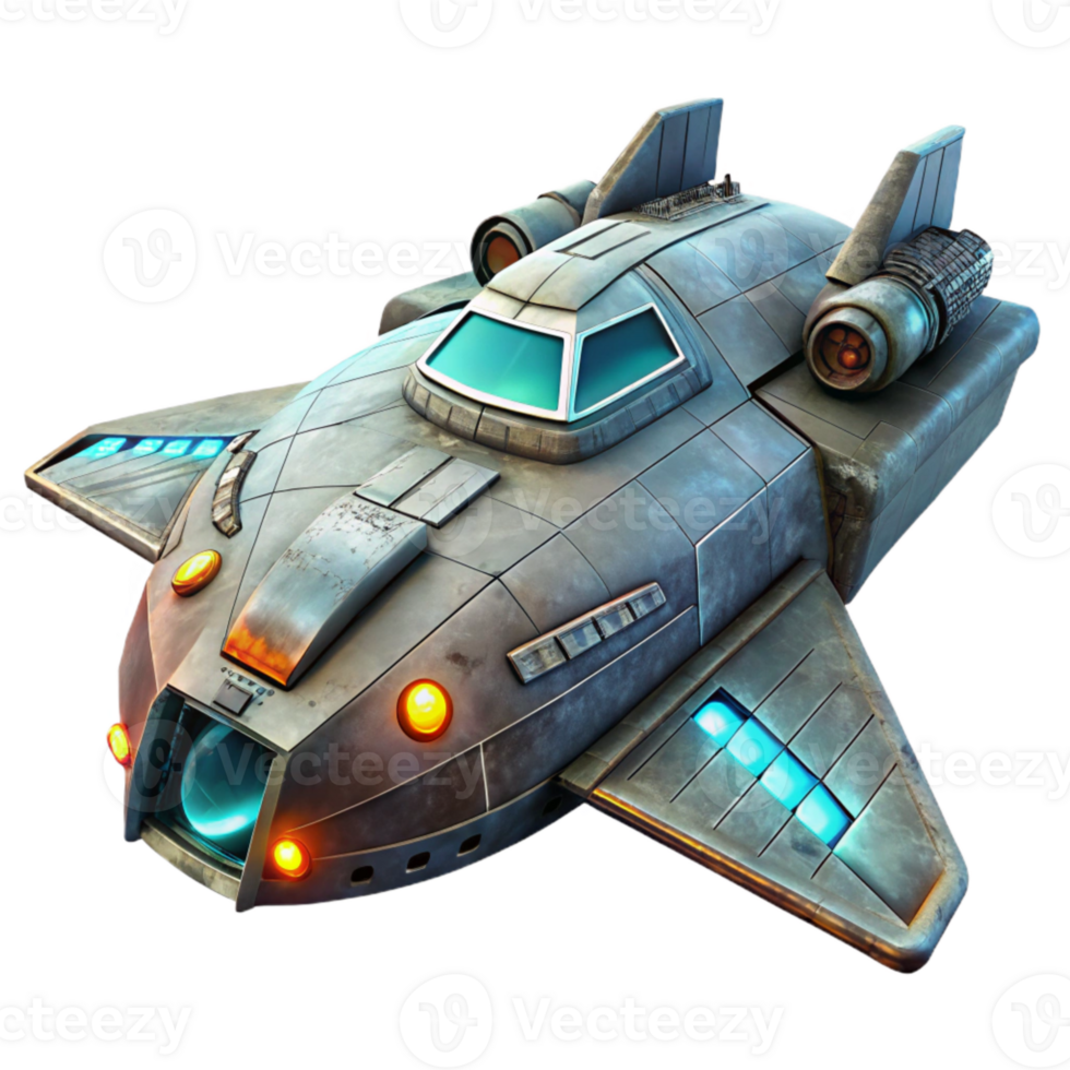 dramatic creative Futuristic Spaceship Isolated with Engine Glow authentic png