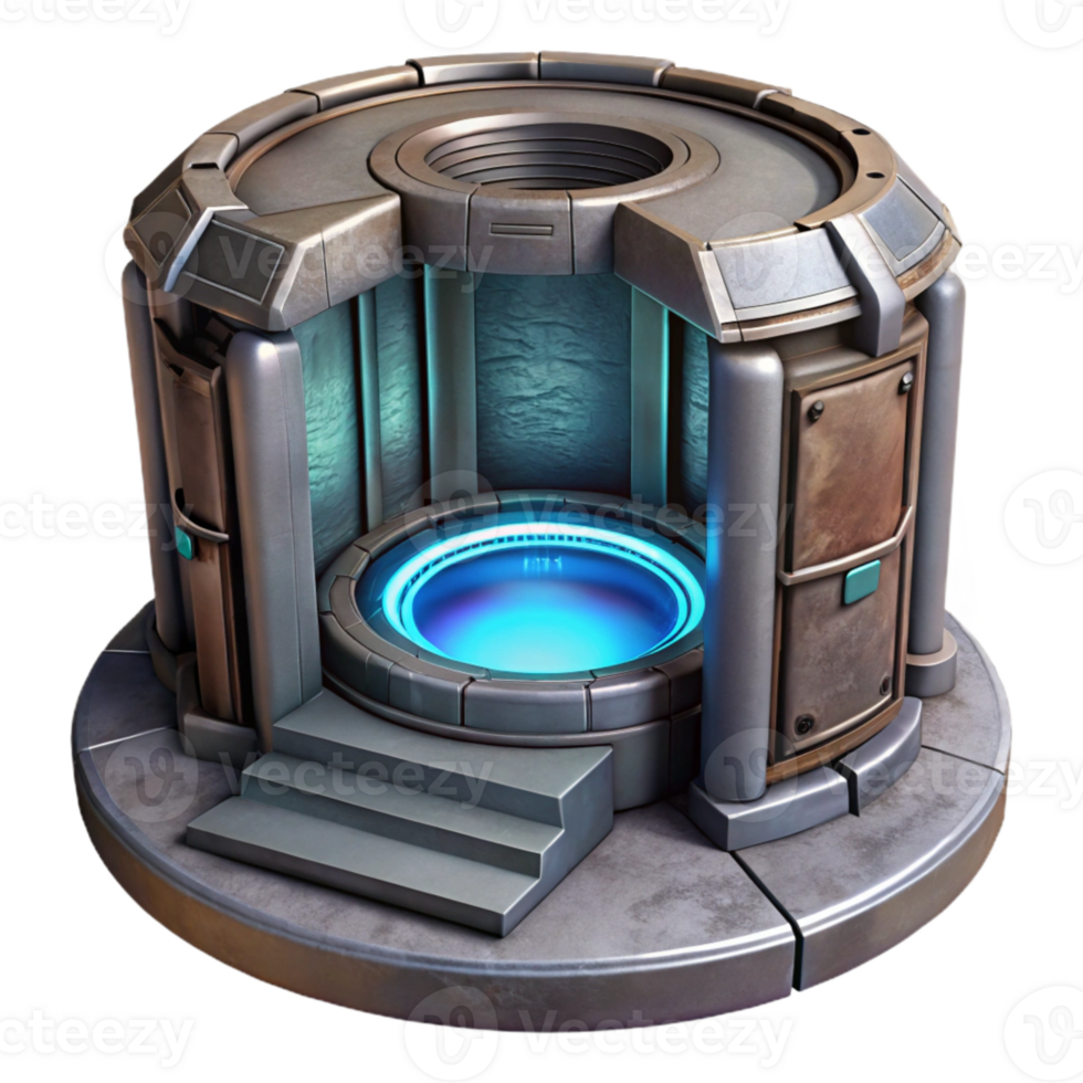 impressive contemporary Futuristic Teleportation Chamber Metallic Texture Isolated Element authentic png
