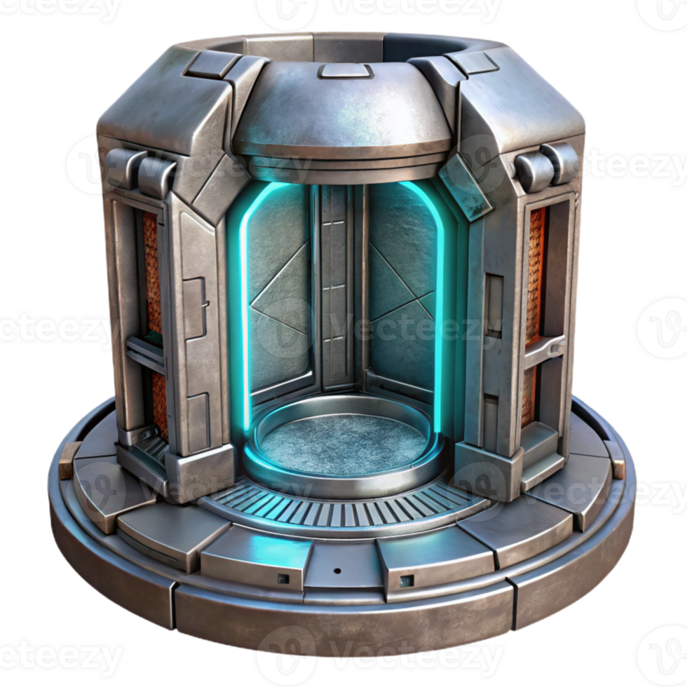 impressive vintage Futuristic Teleportation Chamber Metallic Texture Isolated Element png