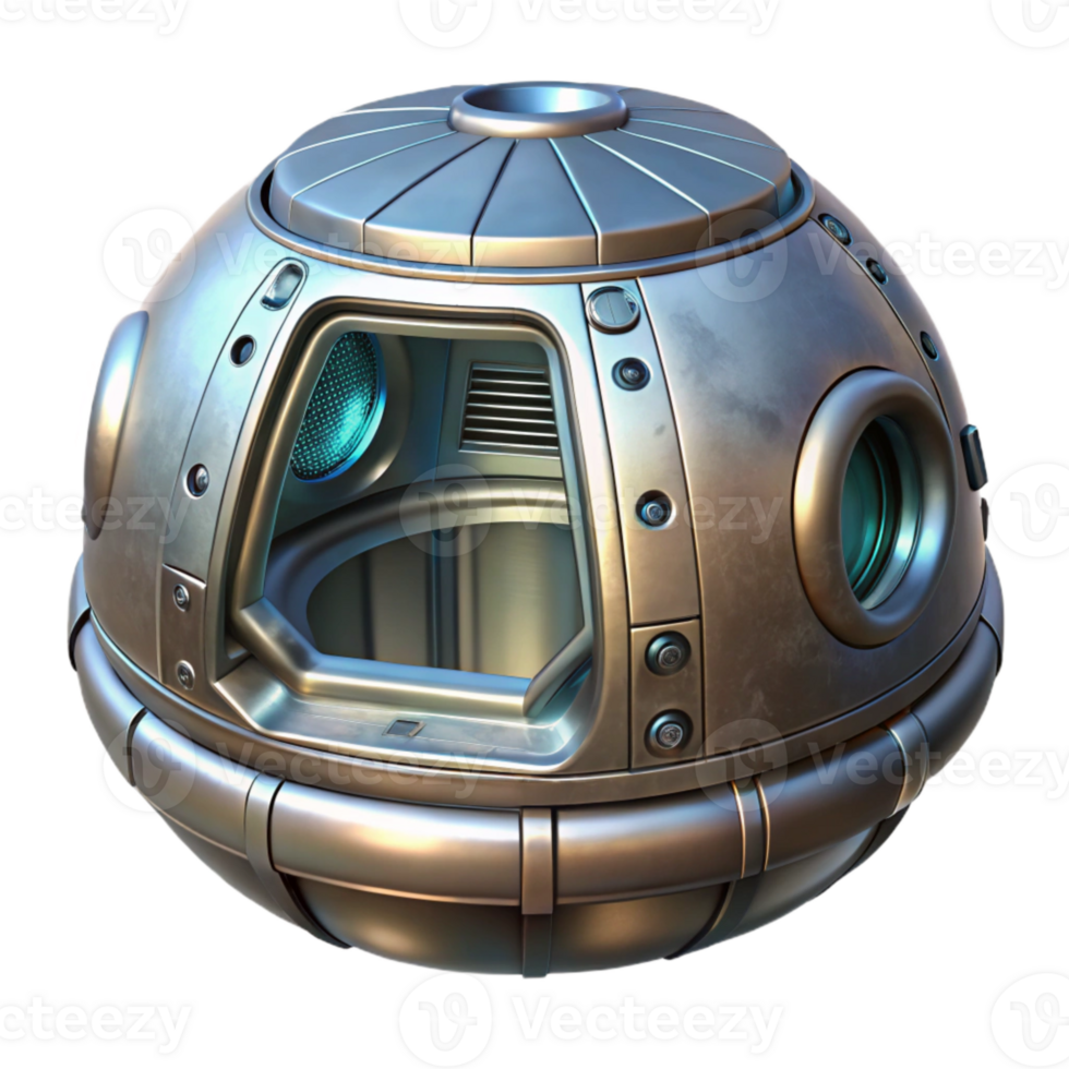 beautiful rustic Futuristic Teleportation Pod Metallic Finish Isolated Element exclusive png