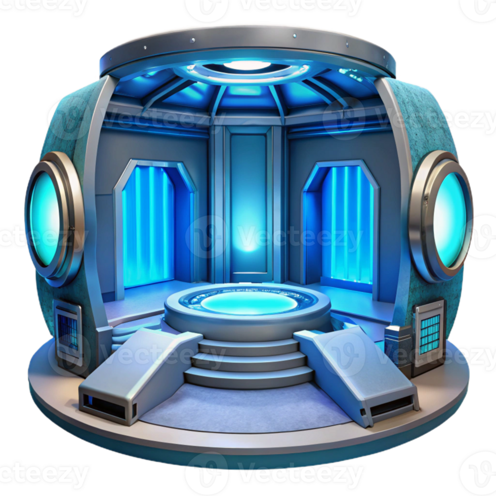 elegant artistic Futuristic Teleportation Room Blue Interior Transparent Background high resolution png