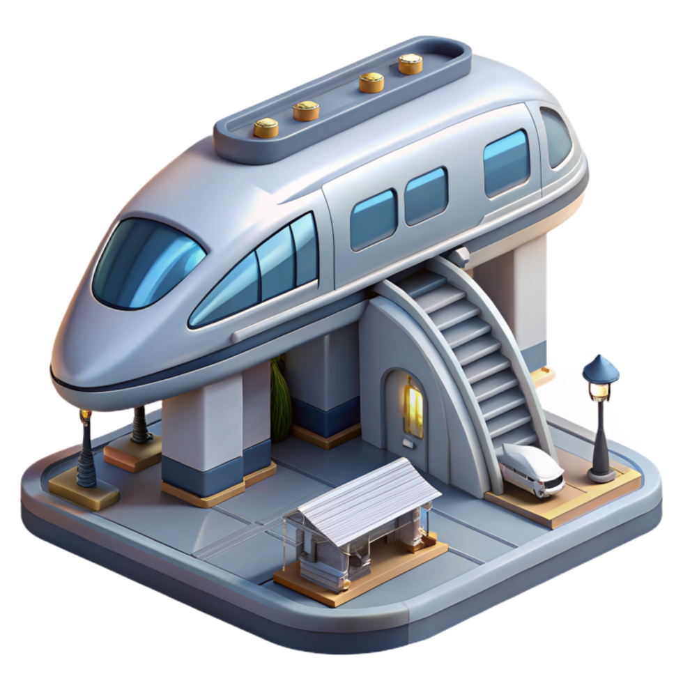 dramatic abstract Futuristic Transportation Hub with Maglev Train Cutout high resolution png