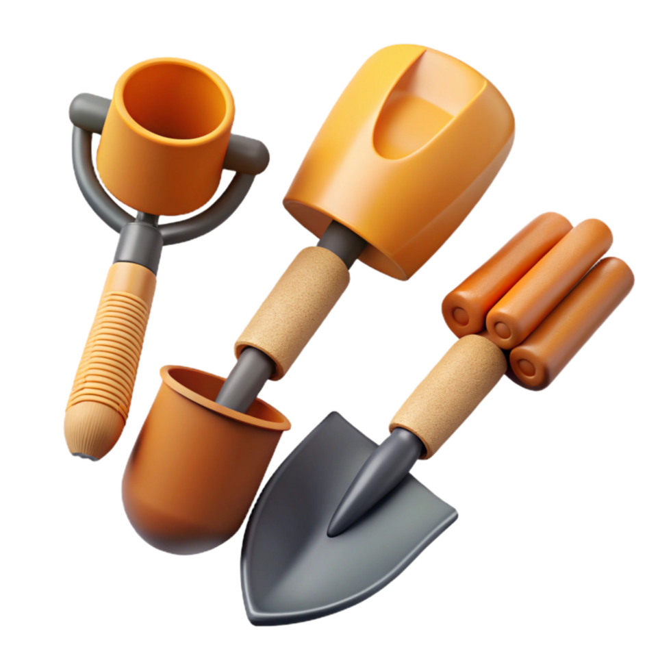 dramatic abstract Gardening Tools Flat Lay Isolated with Shadow Detail high resolution png