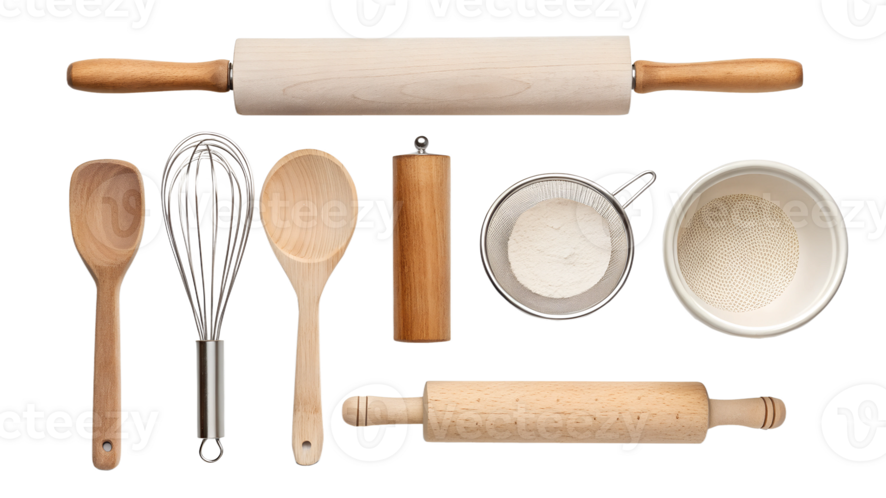 Kitchen tools arranged for baking preparation png