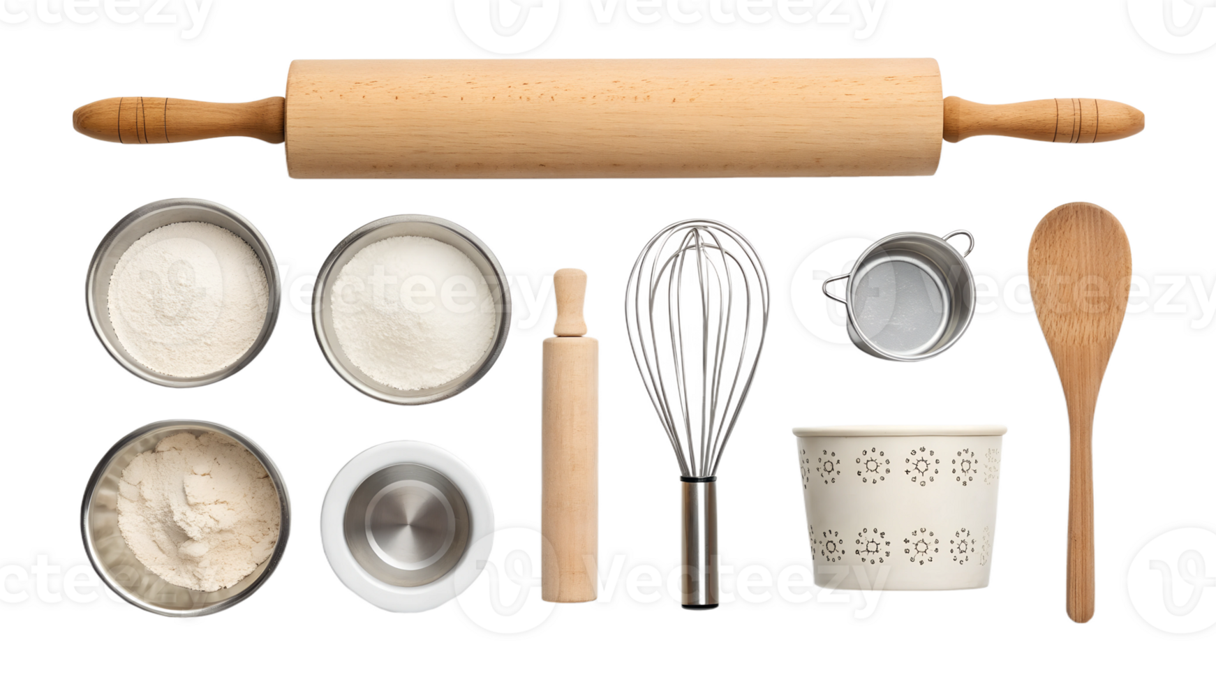 Baking tools displayed on a clean surface png
