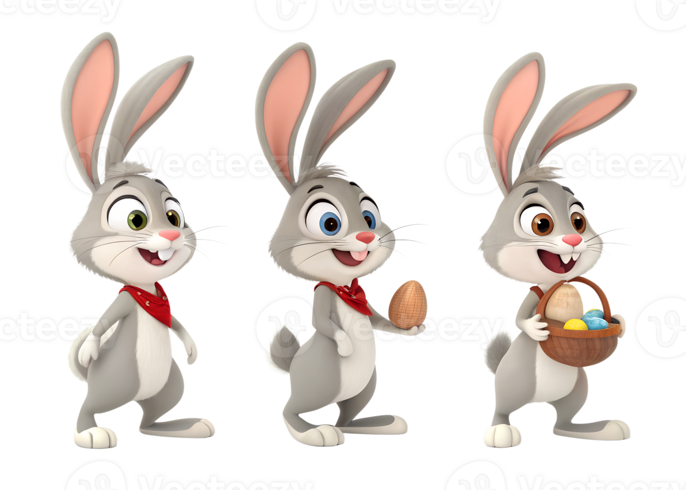 Easter fun with cheerful cartoon rabbits png