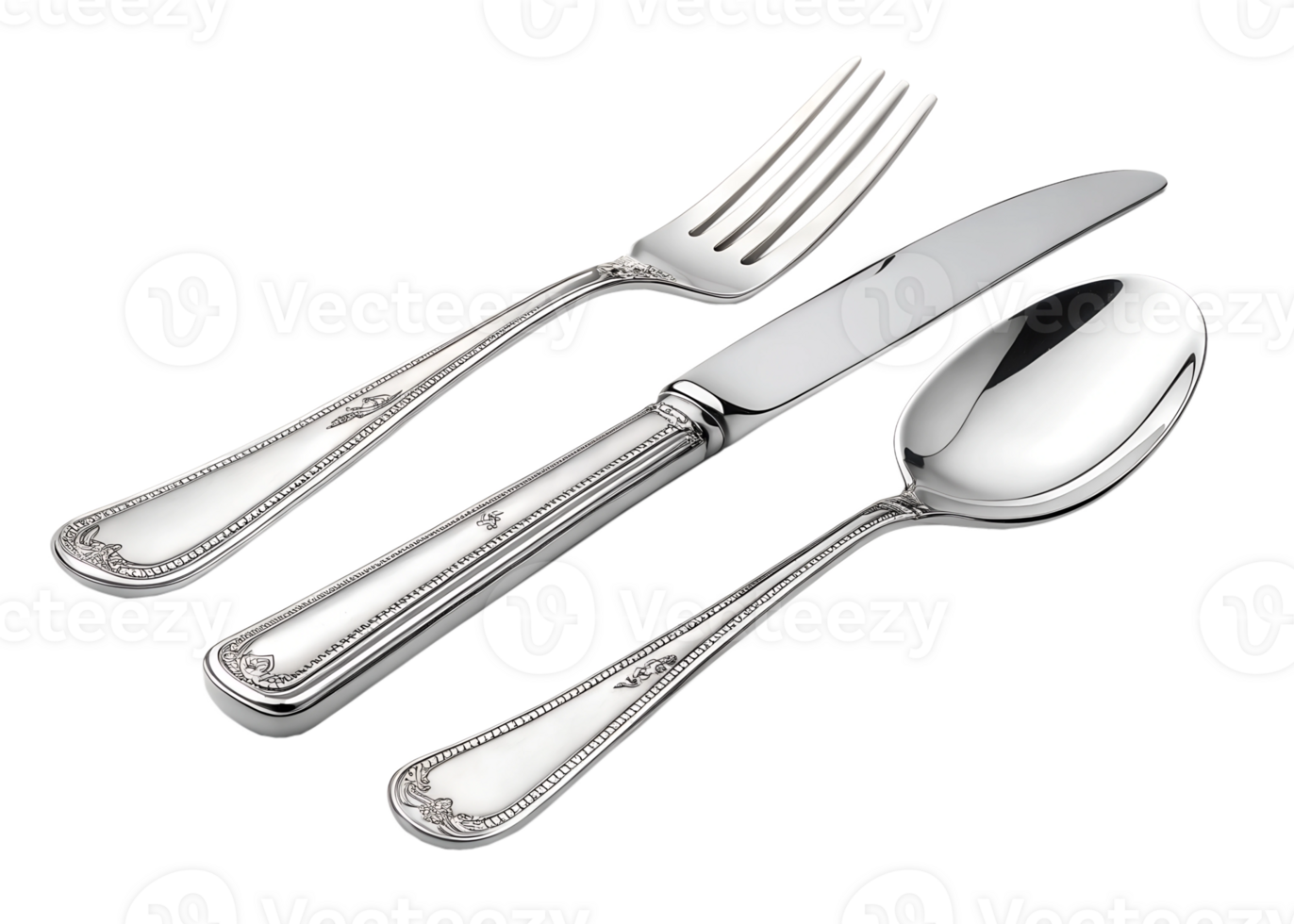 Elegant silver cutlery set for fine dining png