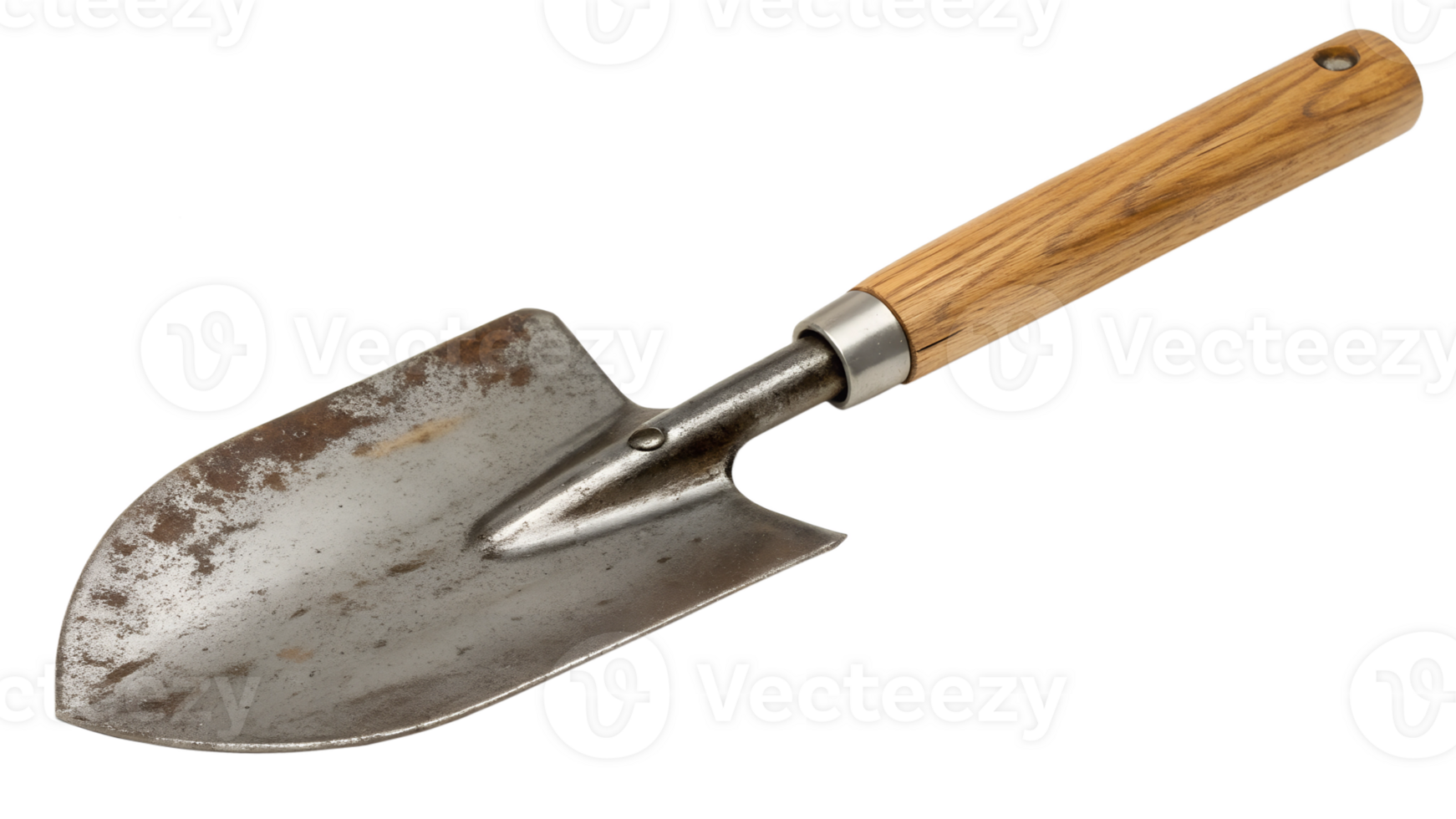Garden hand trowel made of metal and wood png