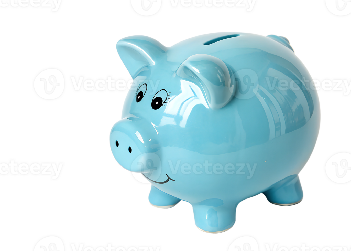 Bright blue piggy bank for saving coins png