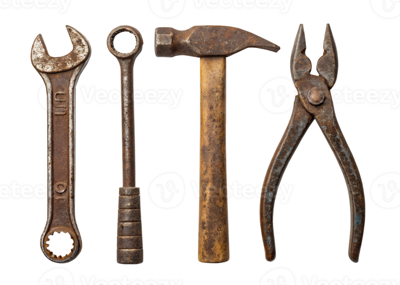 Classic hand tools arranged on a white background png