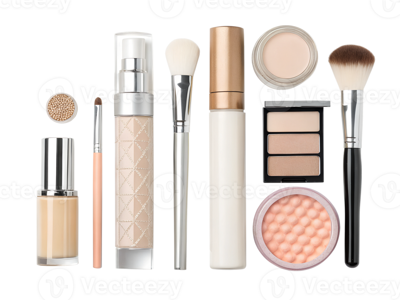 Beauty products arranged for makeup application png