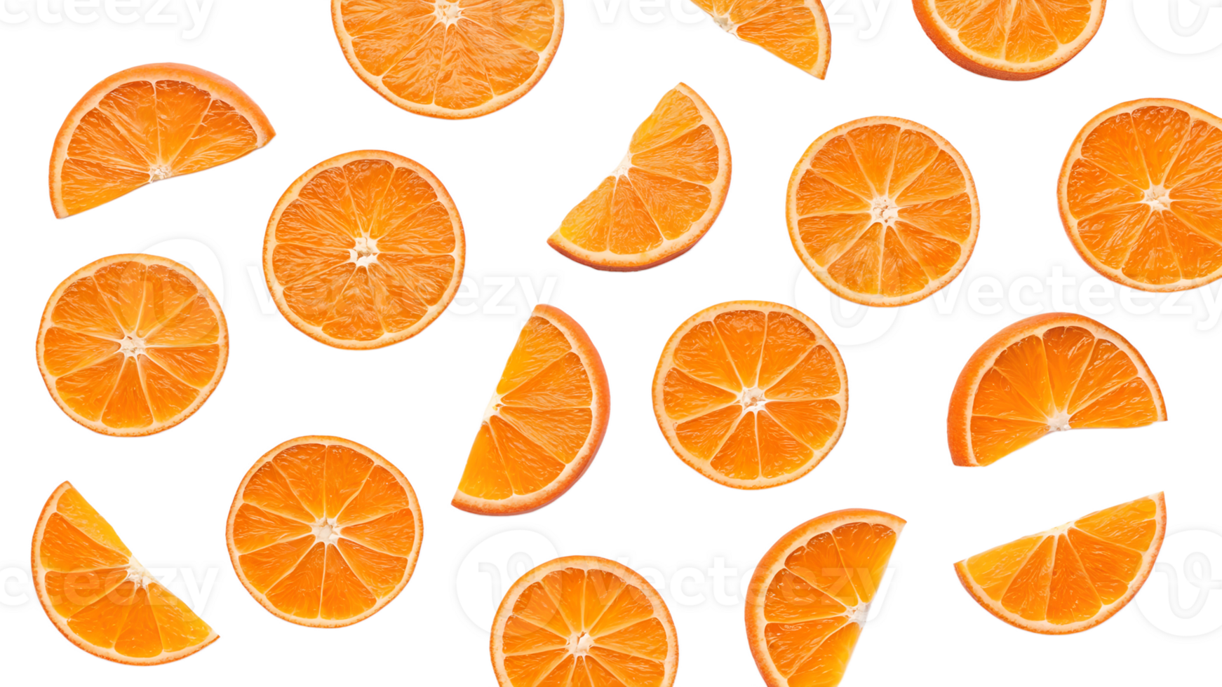 Sliced orange segments on white png